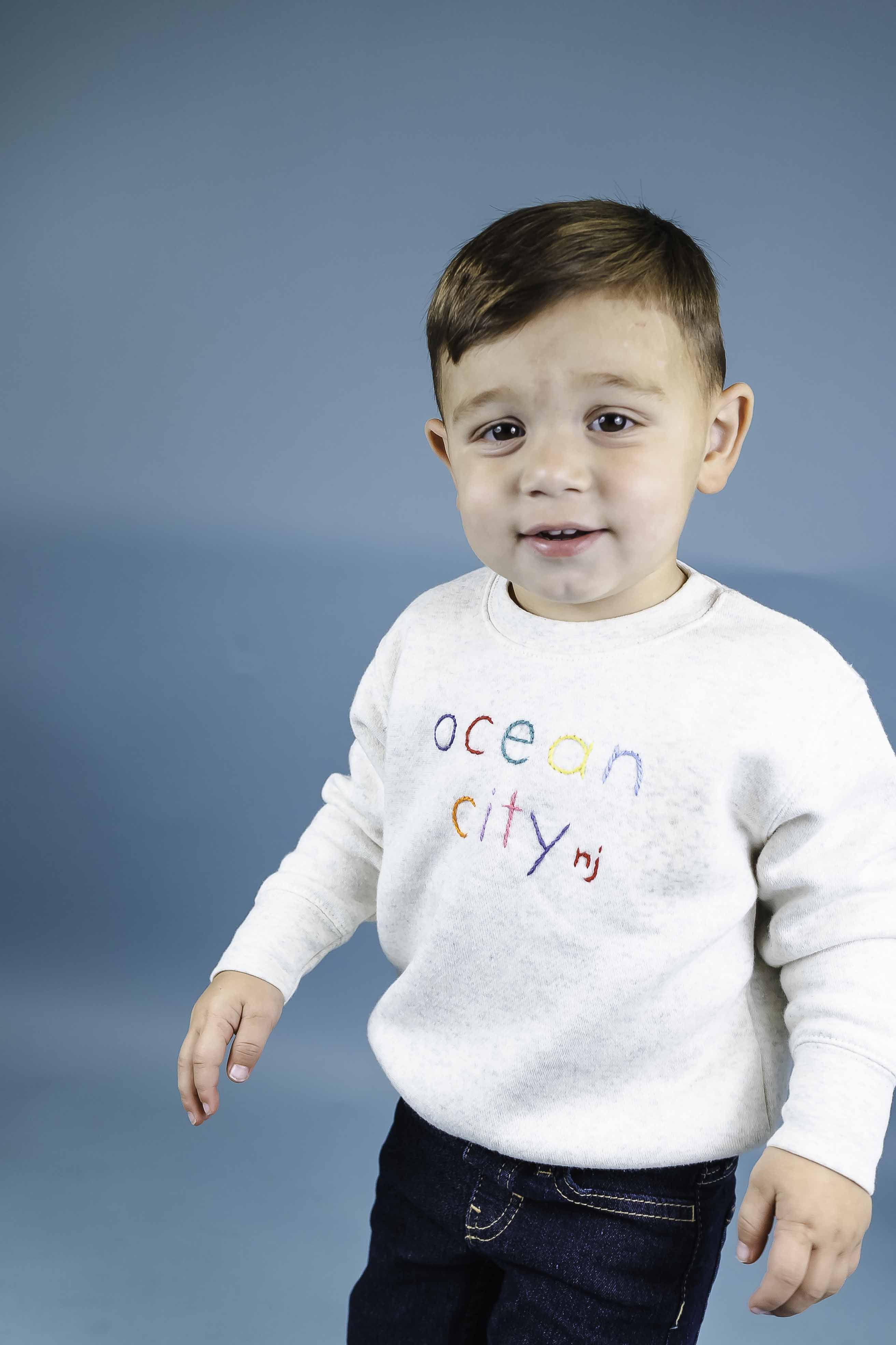 OCNJ Embroidered Cream Sweatshirt for Toddlers - Unisex Pullover Hoodie for Boys & Girls - Perfect for Beach Trips & Casual Outings