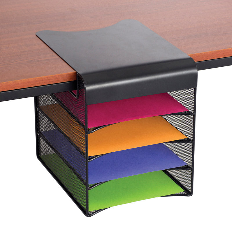 UltiMesh 4-Section Under Desk Hanging Organizer - Horizontal Storage for Office Supplies, Cables & Accessories - Perfect for Home Office & Workspace Organization