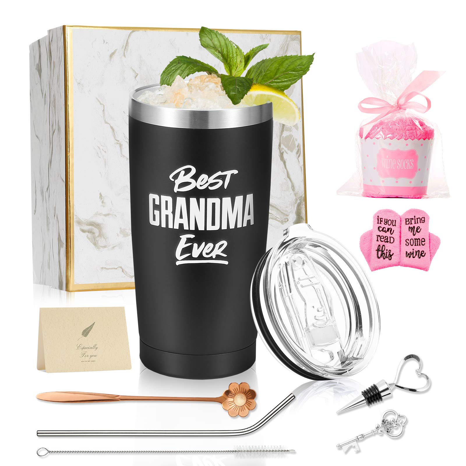 **20oz Stainless Steel Wine Tumbler Gift Set for Women - Birthday Gifts for Mom, Grandma, Wife, Sister - Includes Wine Tumbler & Wine Socks - Perfect for Holidays, Mother's Day & Wine Lovers**