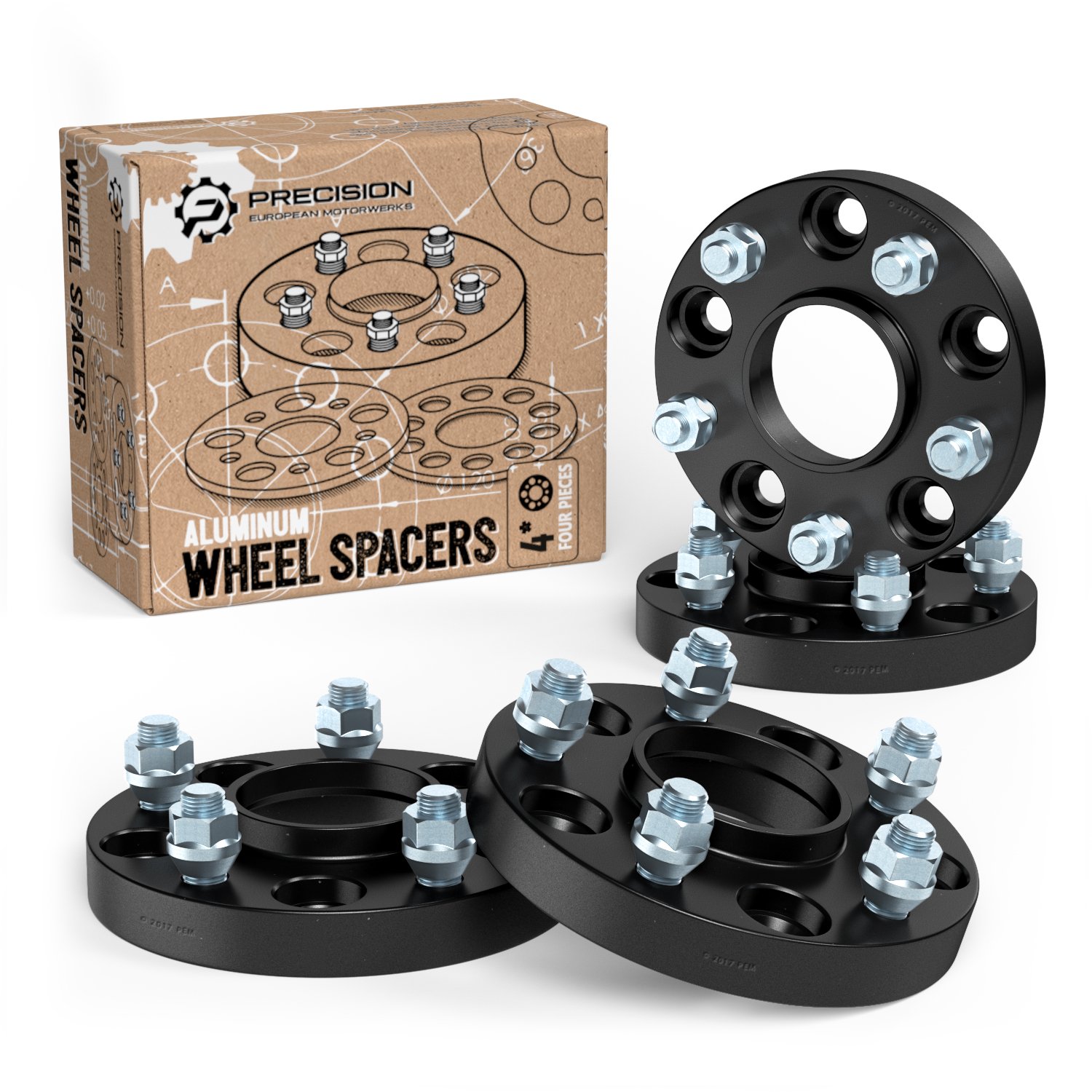 StanceMagic 1 Inch Black Hubcentric Wheel Spacers 5x4.5 to 5x4.5 (70.5mm Bore, 14x1.5 Studs) - Compatible with 2015-2020 Ford Mustang (25mm, 5x114.3mm) - 4pcs Set - Perfect for Enhanced Stance & Performance Upgrades
