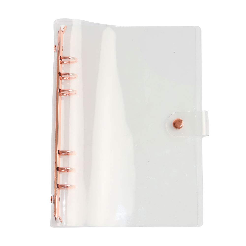 Rose Gold 6-Ring Clear Binder Cover with Snap Button - A5 21mm PVC Transparent Loose Leaf Folder for School, Office & Home Organization - Perfect for Notebooks, Documents & Project Presentations