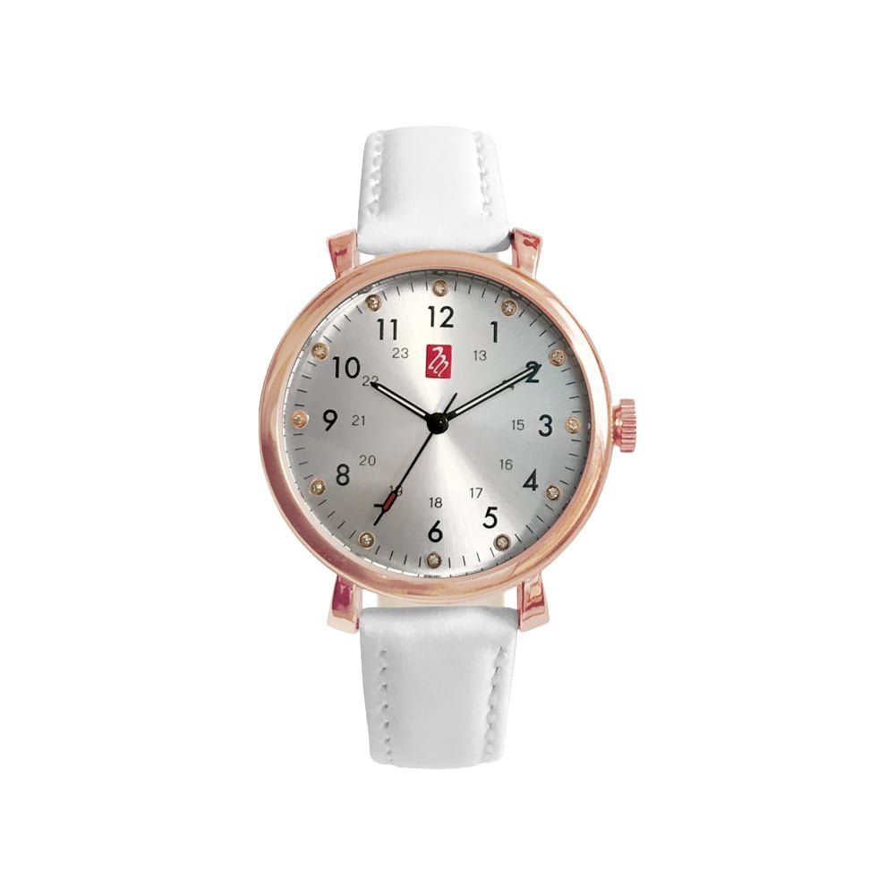 Prestige Medical Melrose Premium Rose Gold Watch with White Band - Stylish & Durable for Nurses, Doctors & Healthcare Professionals