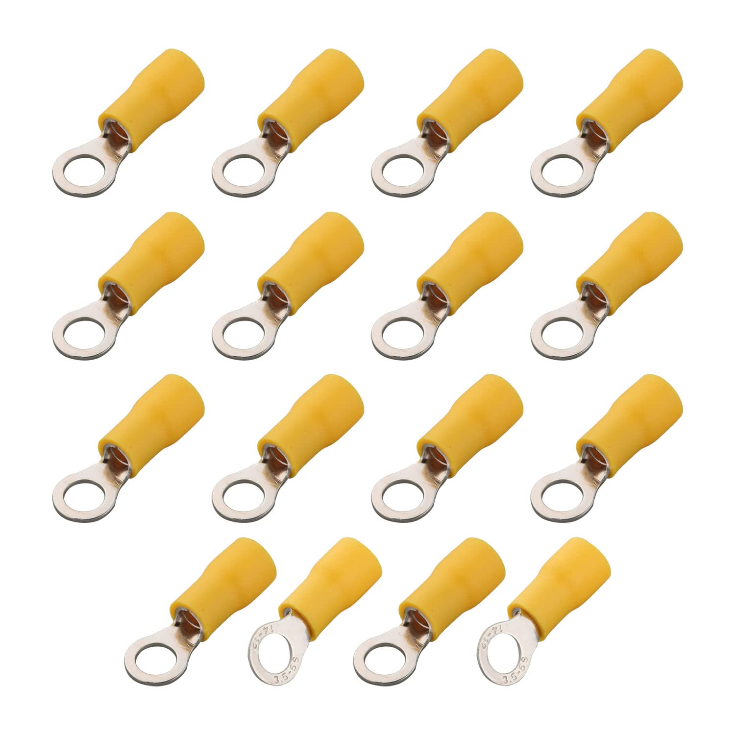 Fielect 500Pcs AWG12-10 M5 Insulated Ring Terminals Connectors - Yellow Electrical Wire Crimp Connectors for Automotive, Marine, and DIY Electrical Projects