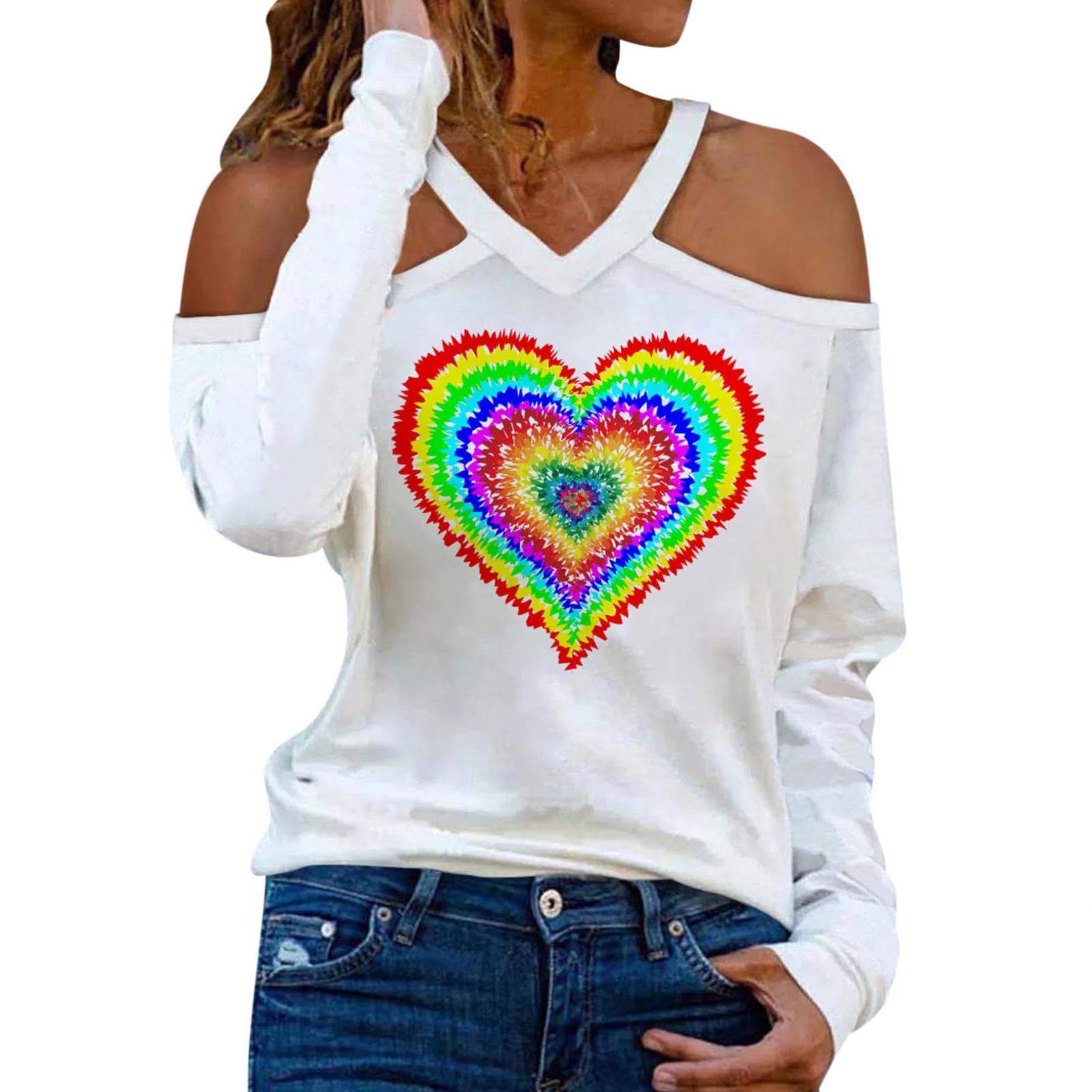 Valentine's Day Shirts for Women - Casual Loose Cold Shoulder Tops with Halter Neck & Hollow Out Long Sleeve | Perfect for Date Night, Romantic Dinners & Valentine's Gifts