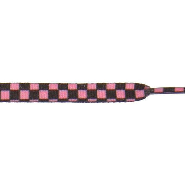 Printed 3/8 Inch Flat Shoelaces - Black & Pink Checkered Pattern (1 Pair) - Durable & Stylish Laces for Sneakers, Casual Shoes & Athletic Footwear