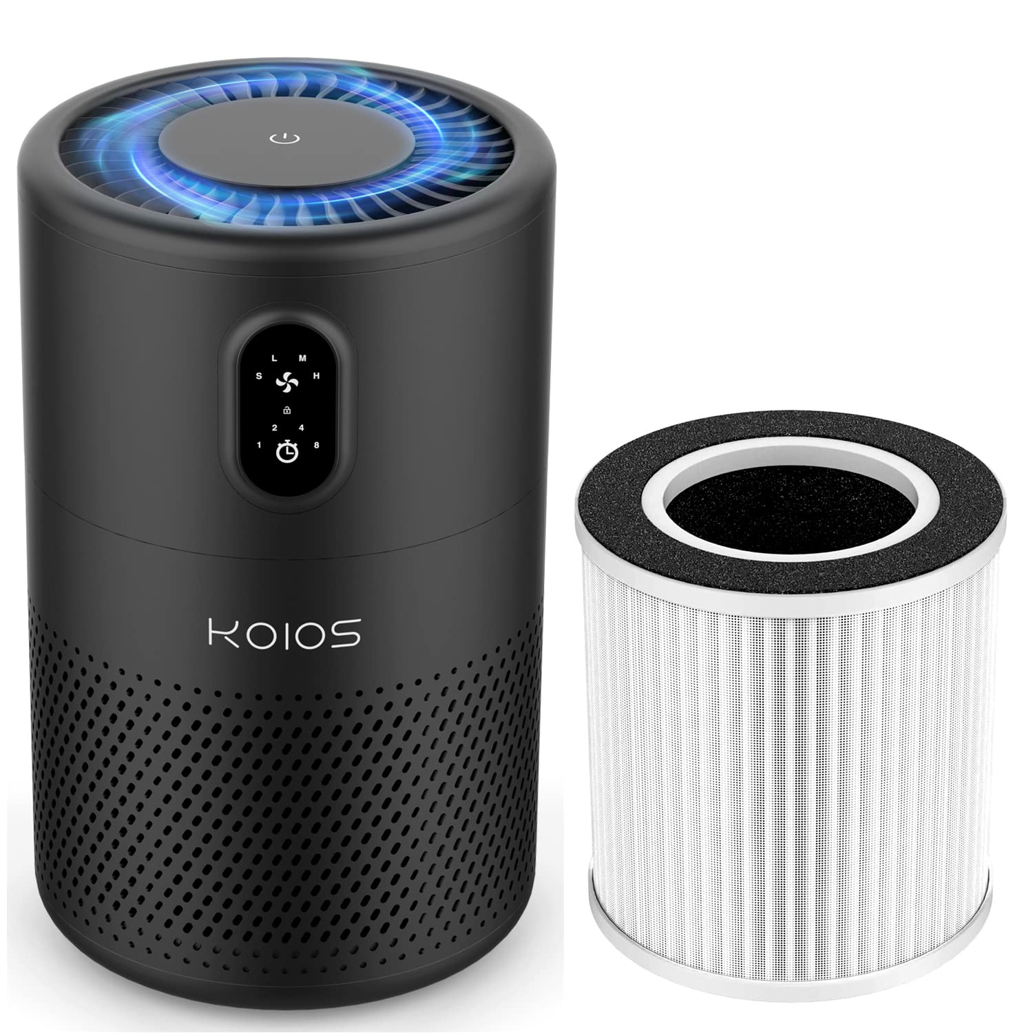 KOIOS H13 True HEPA Air Purifier for Bedroom, Home & Office - Filters Dust, Smoke, Pollen, Pet Dander & Allergens - Compact Desktop Air Cleaner Covers 430 sq.ft with Extra Replacement Filter - Ideal for Allergy Sufferers, Pet Owners & Smoke Removal