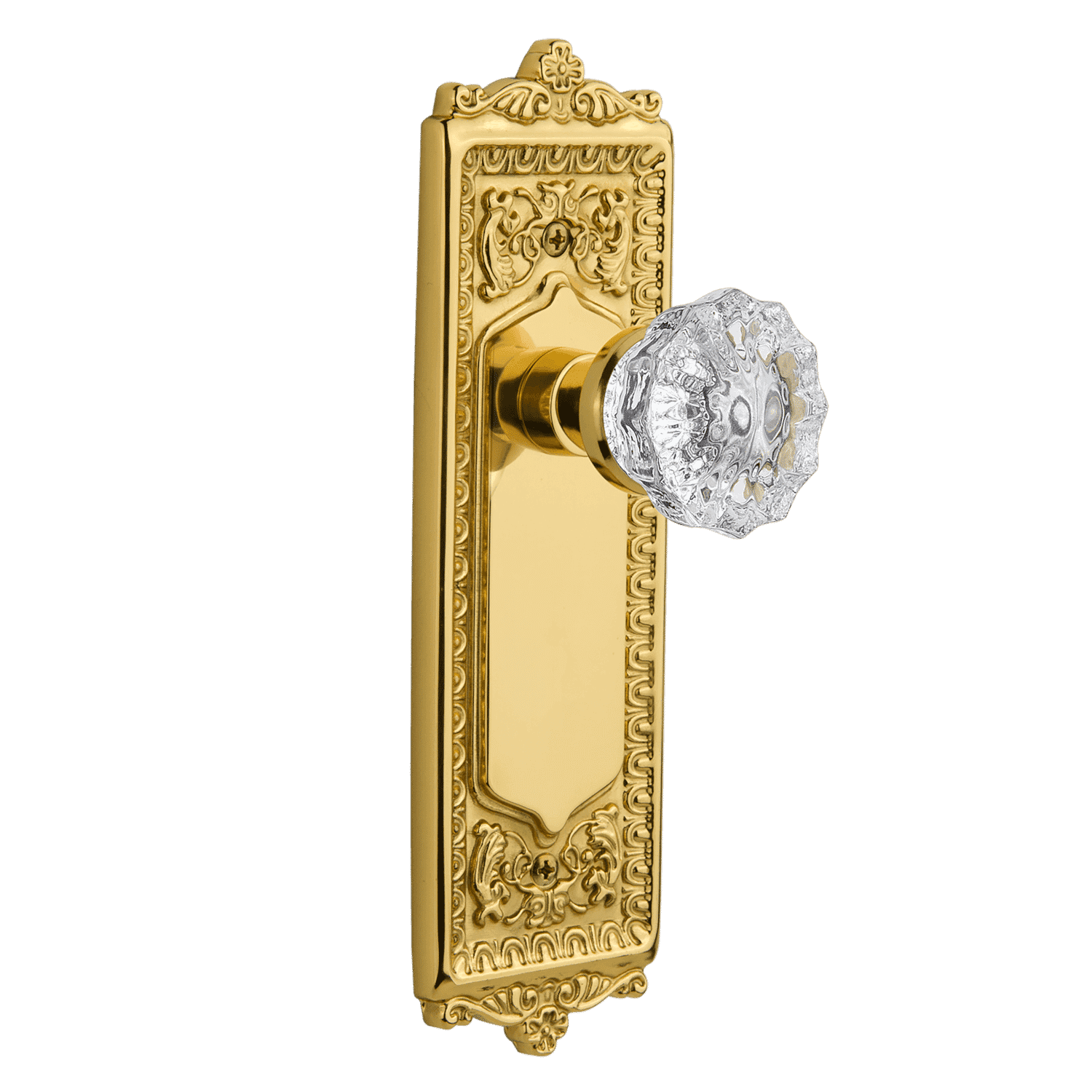 Elegant Egg & Dart Long Plate with Crystal Knob - Unlacquered Brass Cabinet Hardware for Vintage & Modern Kitchens, Bathrooms & Furniture Restoration