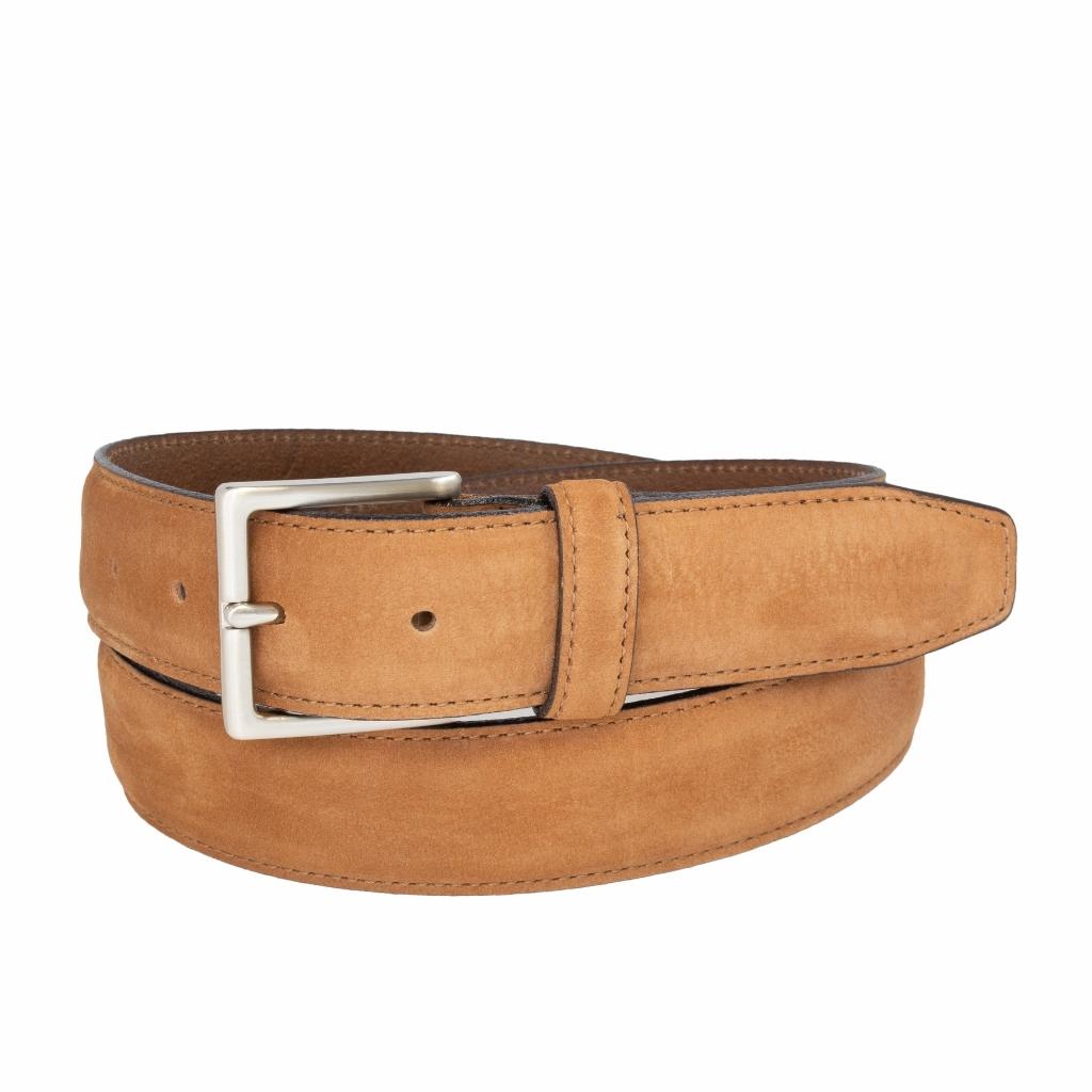 Premium Stitched Feather Edge Italian Nubuck Leather Belt for Men | Genuine Leather Dress Belt | Perfect for Business, Formal Wear & Special Occasions