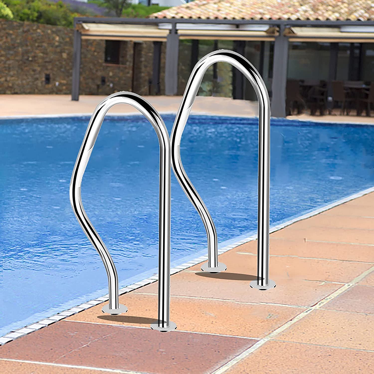 Premium 304 Stainless Steel Swimming Pool Handrail - Heavy Duty 250lb Weight Capacity for Inground Pools, Spa Steps & Backyard Safety - ADA Compliant Pool Accessories for Outdoor, Residential & Commercial Use