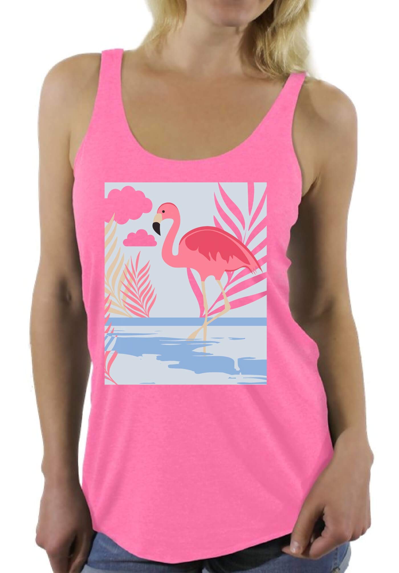 Awkward Styles Women's Flamingo Print Racerback Tank Top - Funny Beach Party Shirt for Summer Vacation & Poolside Outfits