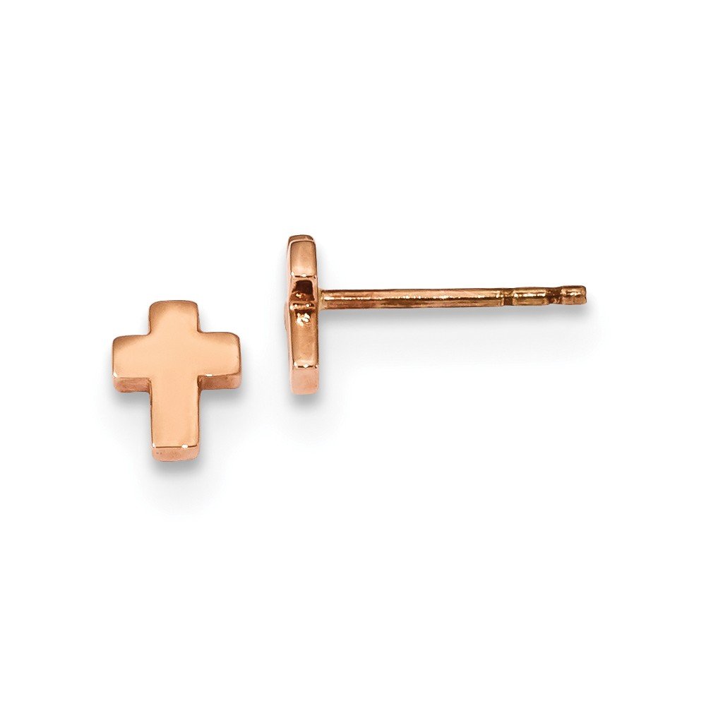 14K Rose Gold Small Cross Post Earrings for Women - Hypoallergenic, Polished Finish - Perfect for Everyday Wear, Gifts & Religious Occasions