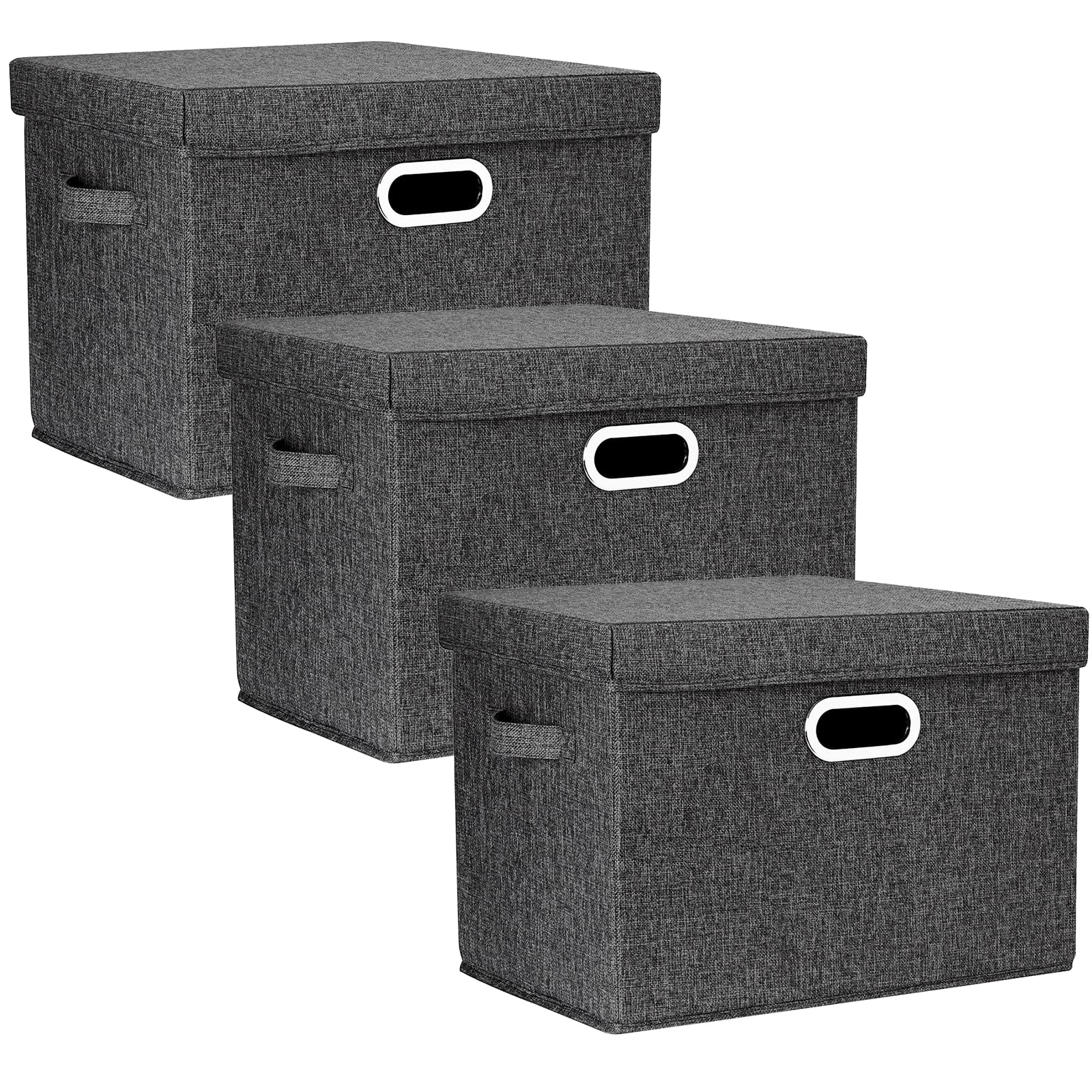 TYEERS Large Collapsible Storage Bins with Lids - 3 Pack Black | Foldable Organization Bins for Closet, Clothes & Home Office Storage | Space-Saving Solution for Bedroom, Garage & Dorm Organization