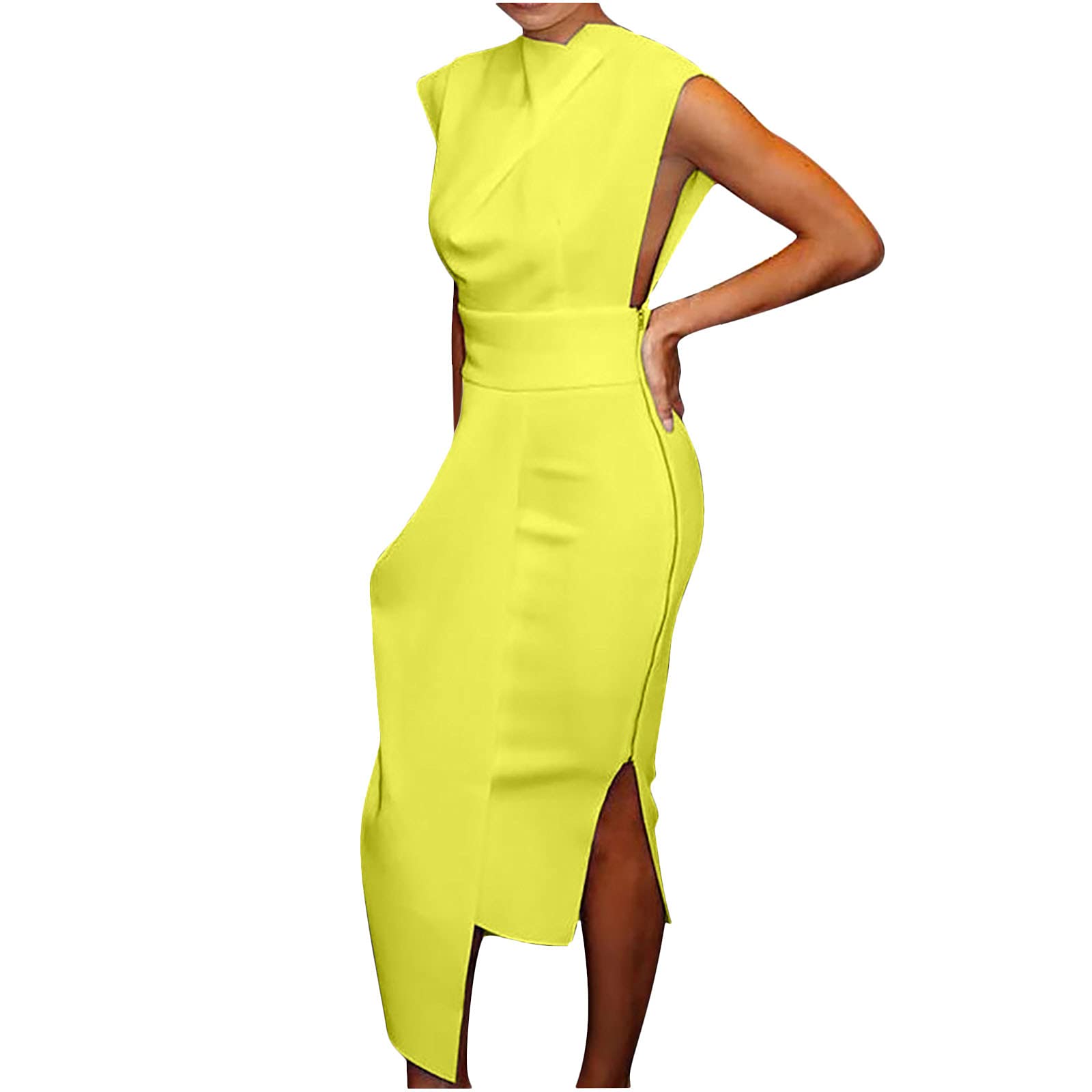Elegant Women's Wedding Guest Dress with Side Zipper, High Slit & Sleeveless Design - Irregular Hem Cut Out Party Club Dress for Cocktail Events, Evening Parties & Special Occasions