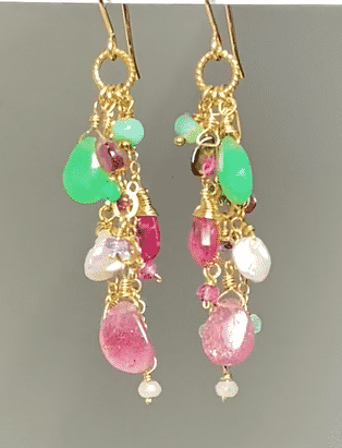 Pink Tourmaline & Green Chrysoprase Dangle Earrings - 14K Gold Filled Gemstone Jewelry for Women - Perfect for Weddings, Parties & Special Occasions