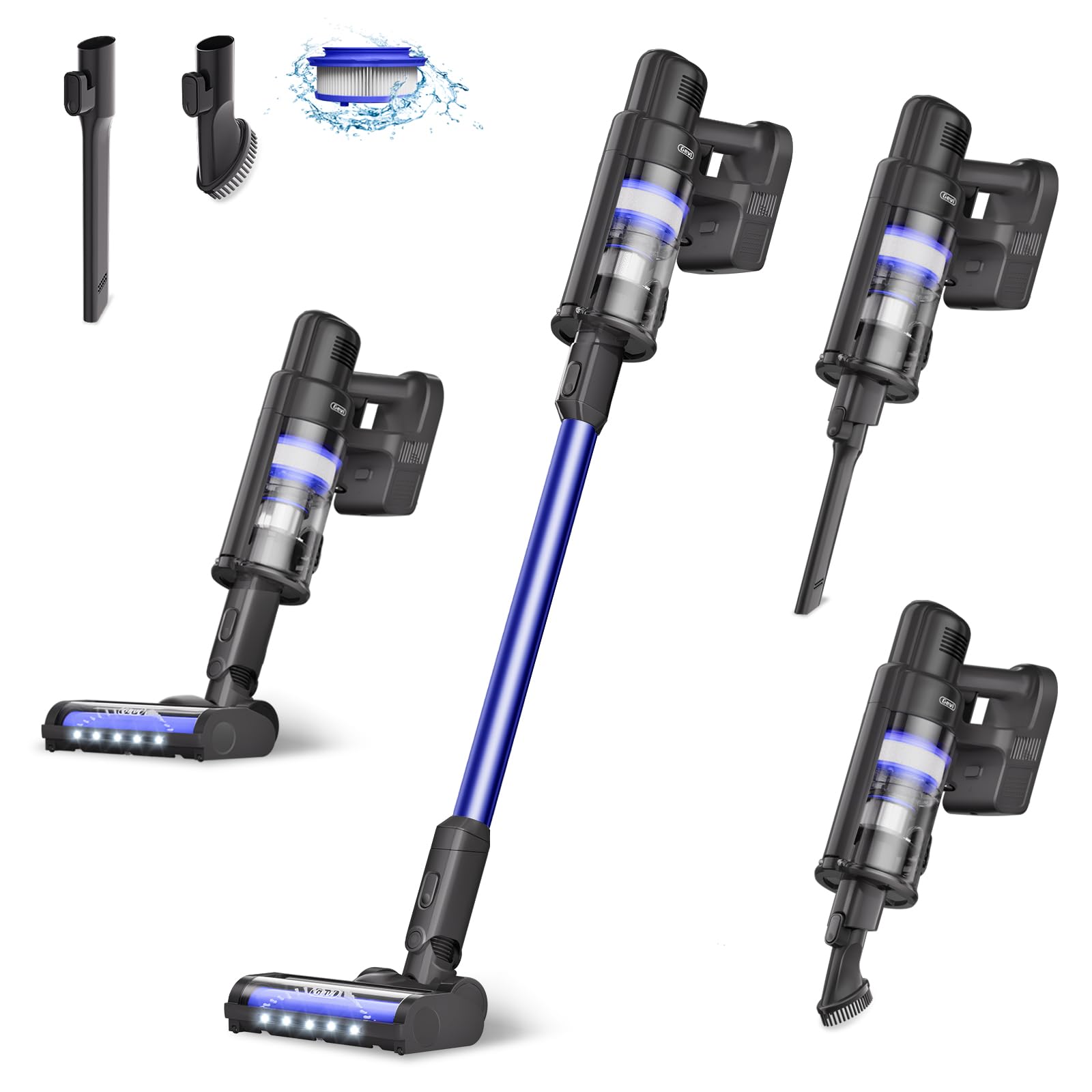 Gevi Cordless Vacuum Cleaner - 500W 38KPA Powerful Suction, 100min Rechargeable Battery, LED Display & XL Dust Cup - Lightweight Stick Vacuum for Hard Floors, Carpets, Pet Hair, Car Cleaning - Perfect for Home, Office, and Auto Detailing
