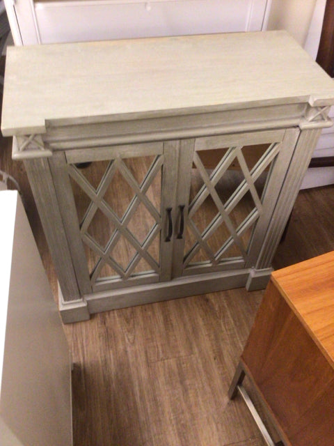 Gray Lattice Mirror 2-Door Cabinet - Stylish Storage for Bedroom, Living Room, or Entryway