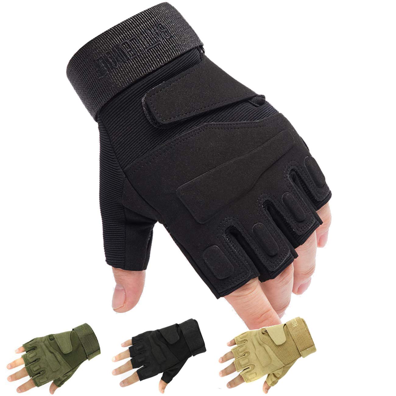 Mrsight Tactical Fingerless Gloves for Men - Military, Airsoft & Paintball Gloves - Durable Hunting, Riding & Cycling Gloves for Outdoor Sports & Tactical Training