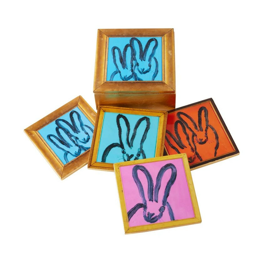 Set of 4 Framed Bunny Coasters - Cute Rabbit Drink Mats for Coffee Table Decor & Home Protection - Perfect for Easter, Spring Decor & Gift Giving