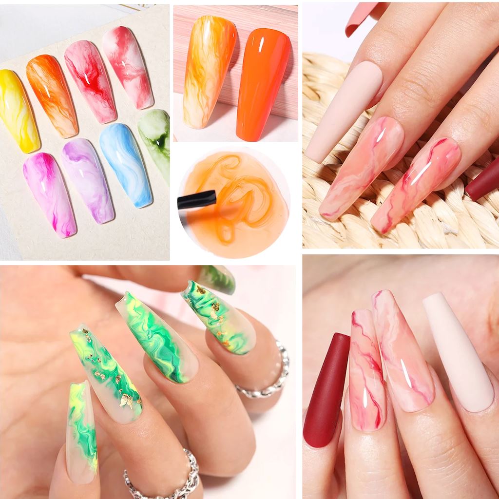 Blooming Watercolor Nail Gel - Marble Effect Nail Polish for DIY Manicure - Long Lasting & Easy to Apply - Perfect for Nail Art, Salon & Home Use