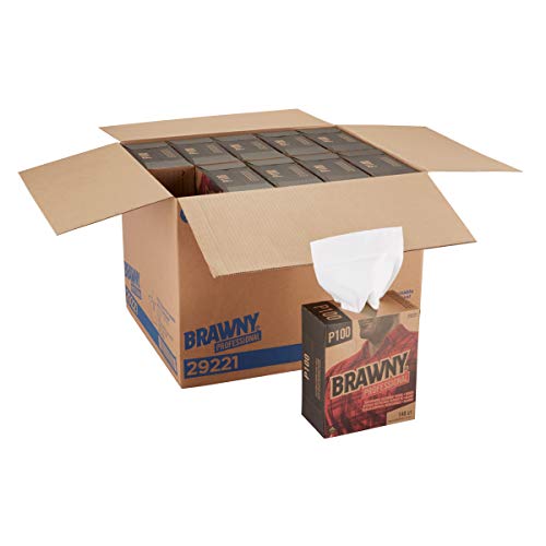 Georgia-Pacific Brawny® Professional P100 Disposable Cleaning Towels - 2960 Count (20 Boxes x 148 Towels), ¼-Fold, White, 8” x 12.5” - Heavy-Duty Industrial & Household Cleaning for Workshops, Kitchens, and Offices