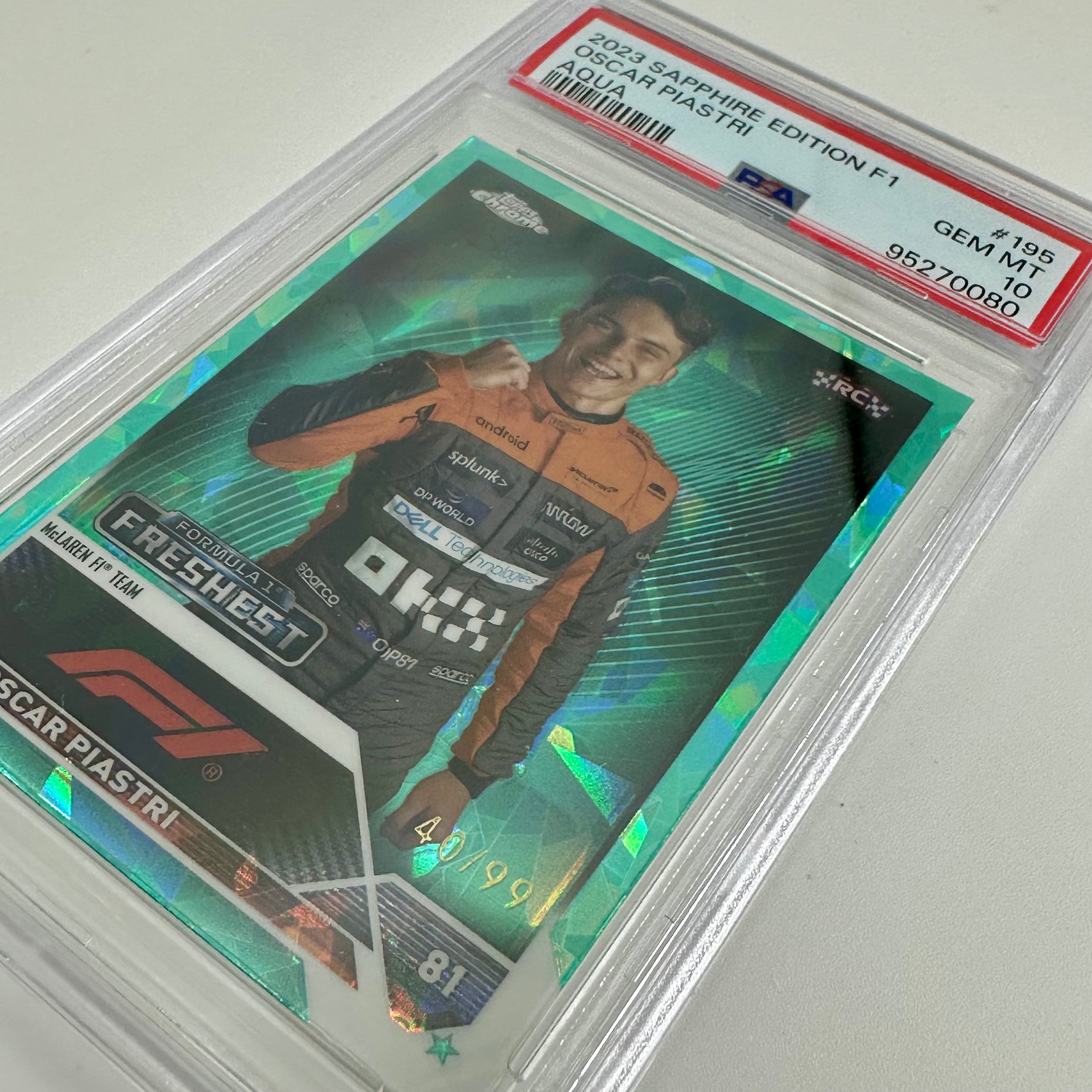 2023 Topps Chrome F1 Oscar Piastri #195 PSA 10 Aqua Sapphire Edition Rookie Card 40/99 - Collectible Trading Card for F1 Fans & Sports Memorabilia Enthusiasts