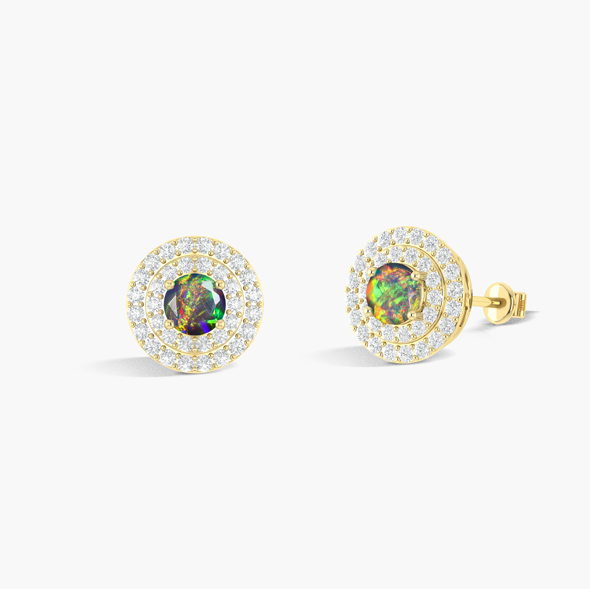 5MM Round Natural Black Opal Halo Stud Earrings with Push Back - Elegant Jewelry for Women, Perfect for Weddings, Parties & Daily Wear