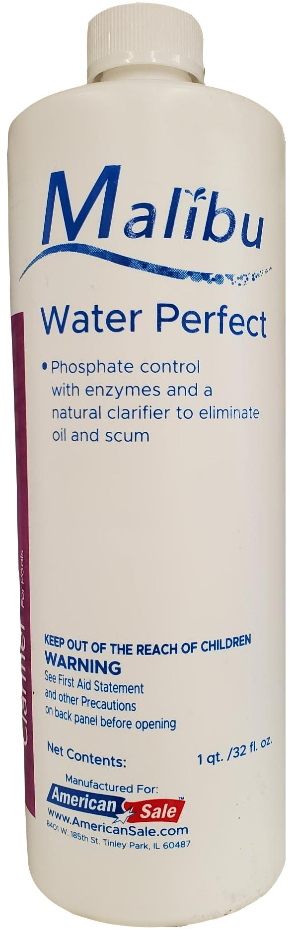 Malibu Water Perfect Enzyme and Phosphate Control for Pools - 32 fl. oz. Pool Water Treatment for Algae Prevention & Crystal Clear Water - Ideal for Inground & Above Ground Pools