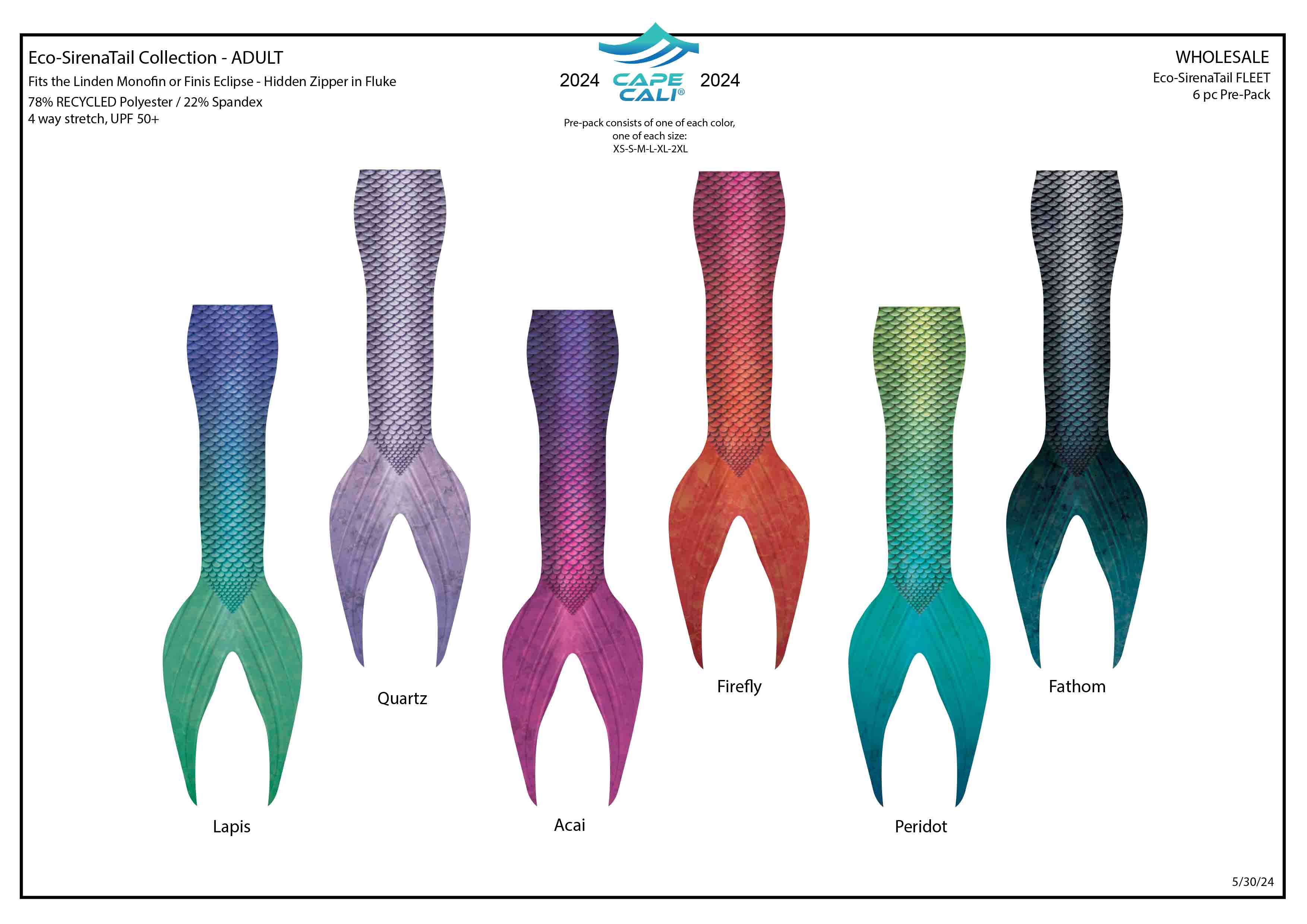 Wholesale PrePack SirenaTail 6-Piece Set - Perfect for Halloween Costumes, Cosplay, and Mermaid-Themed Parties