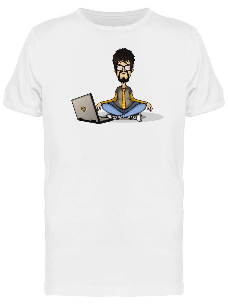 Men's Meditation Cartoon T-Shirt for Office Workers - Comfortable Casual Wear for Yoga, Relaxation & Mindfulness
