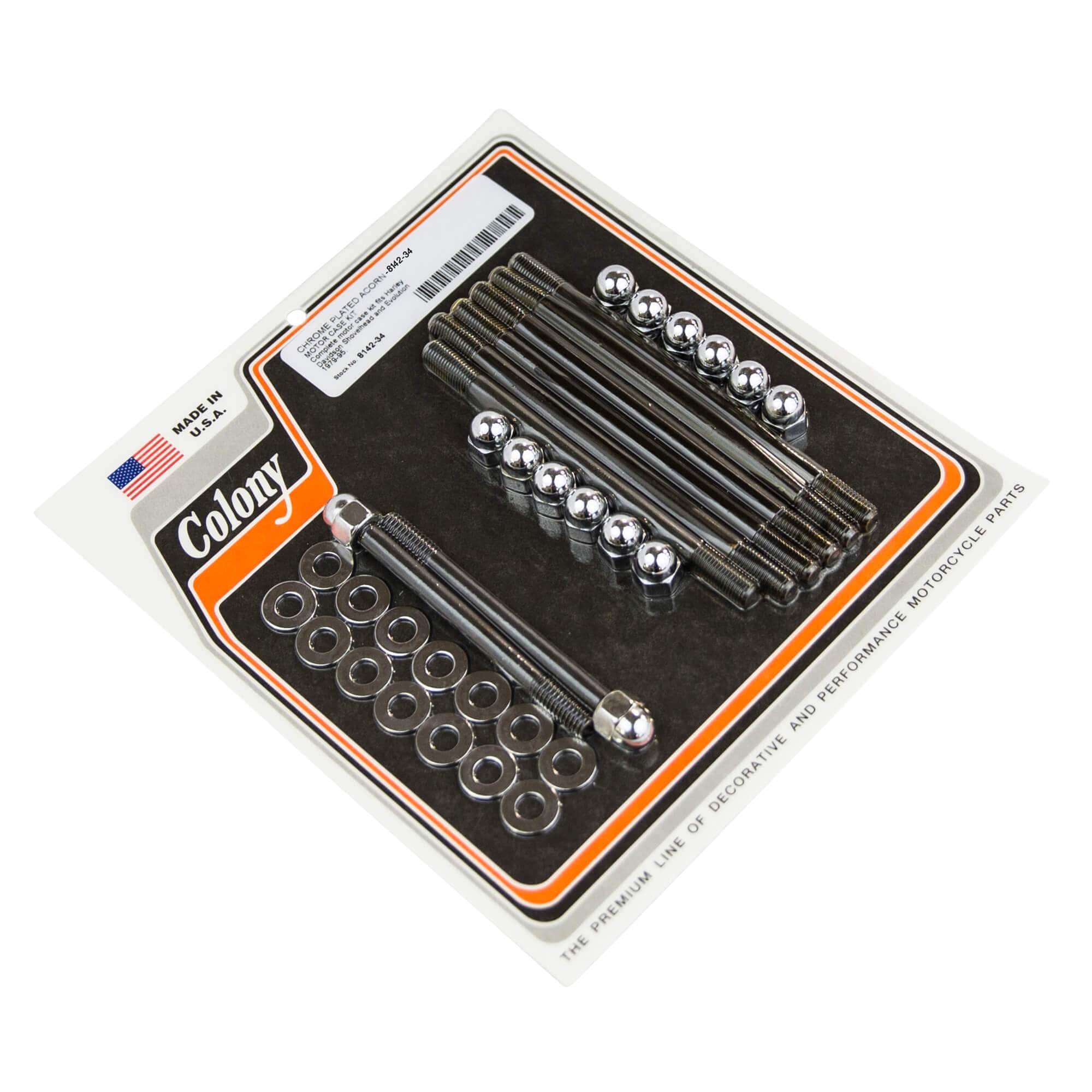 1979-1995 Harley Davidson Shovelhead/Evo 34 Motor Case Kit with Acorn Head - Chrome Plated for Motorcycle Engine Repair & Restoration