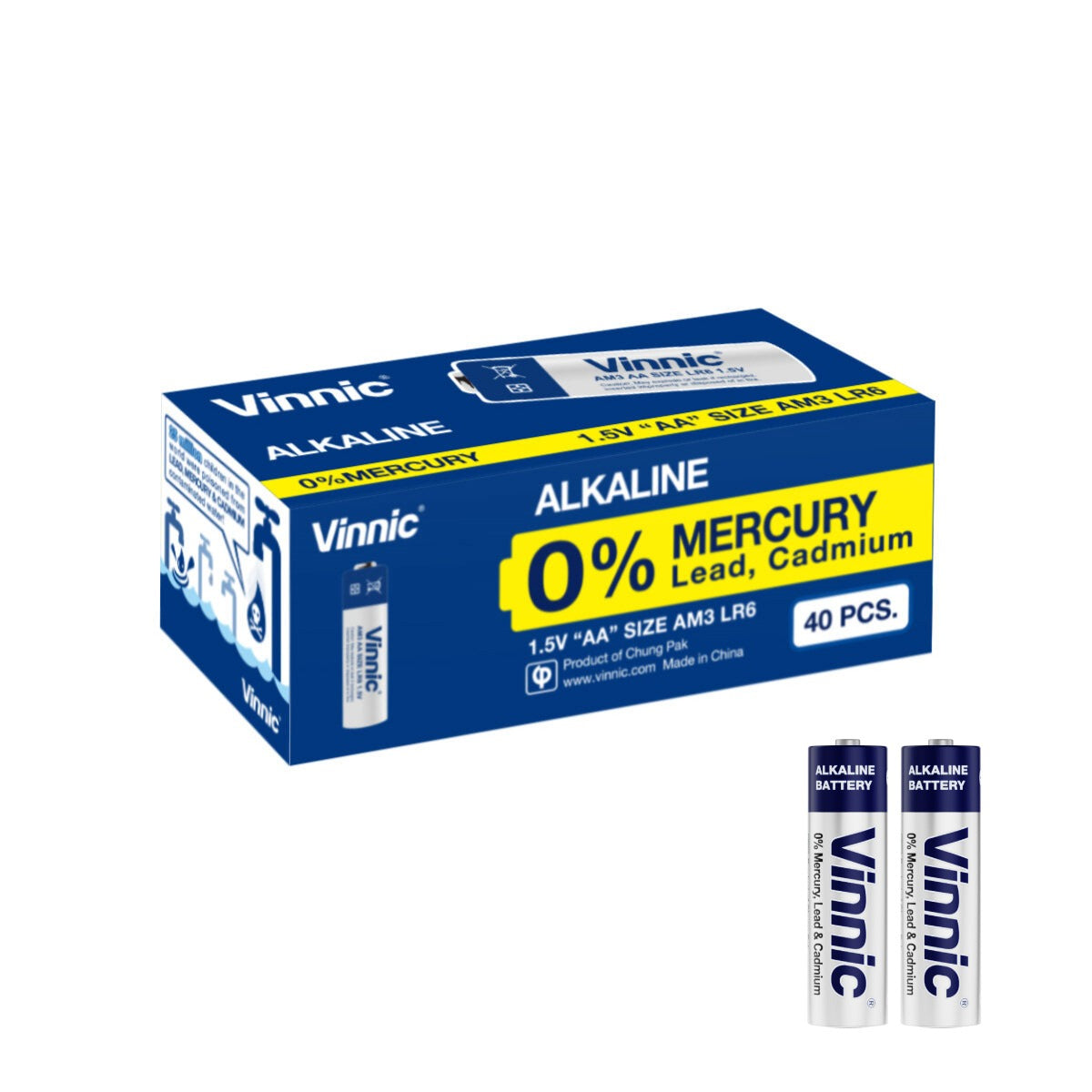 Vinnic Alkaline AA Batteries (1.5V) - 40 Pack Long-Lasting Power for Toys, Remote Controls, Flashlights & Electronics
