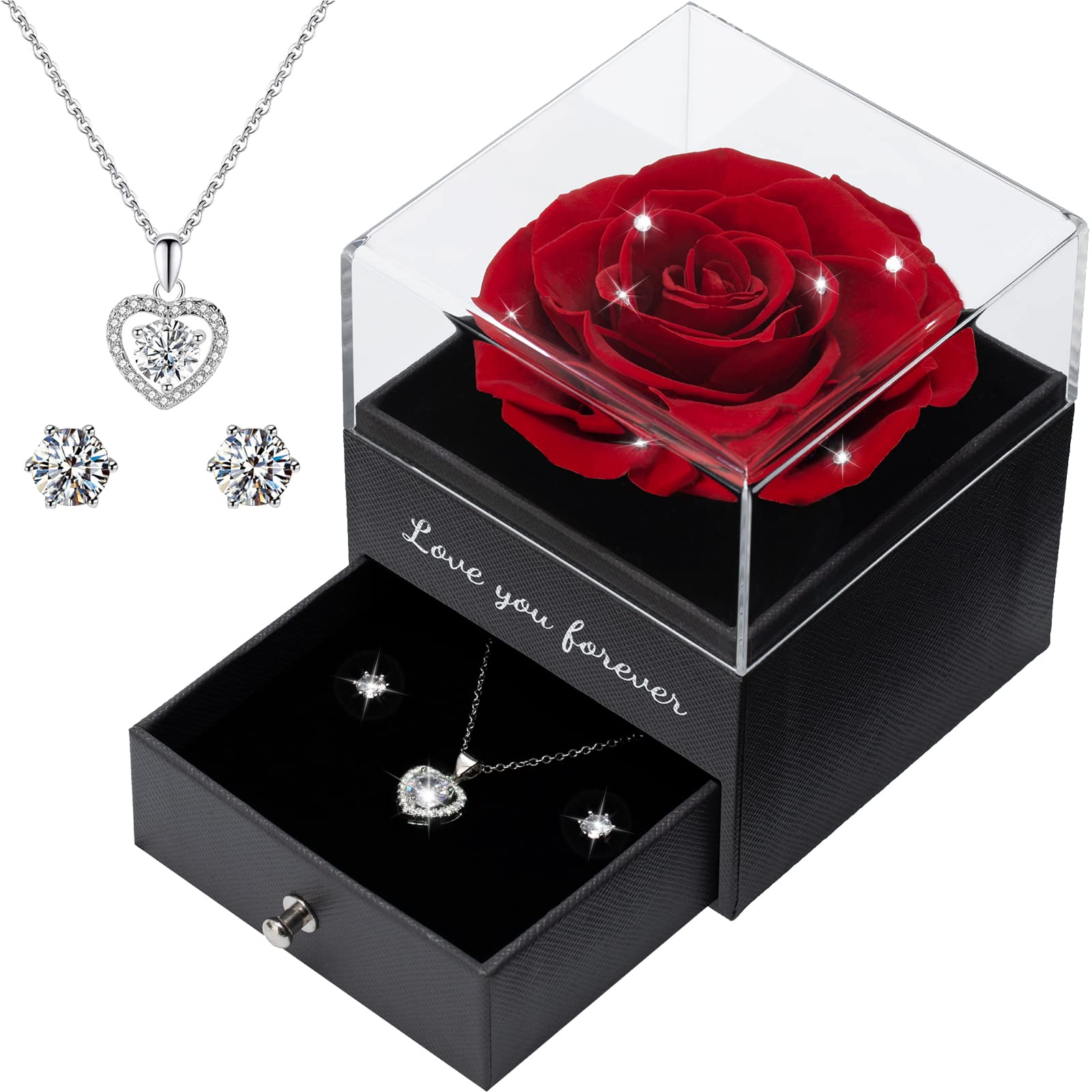 Yamonic Preserved Rose Necklace Gift for Her - Valentine's Day, Anniversary & Birthday