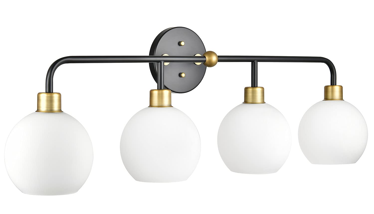 Modern Bathroom Vanity Lights 4-Light Fixture - Matte Black & Gold Over Mirror Lighting with Frosted Glass Covers, UL Listed - Perfect for Bathroom, Powder Room, and Dressing Area Illumination