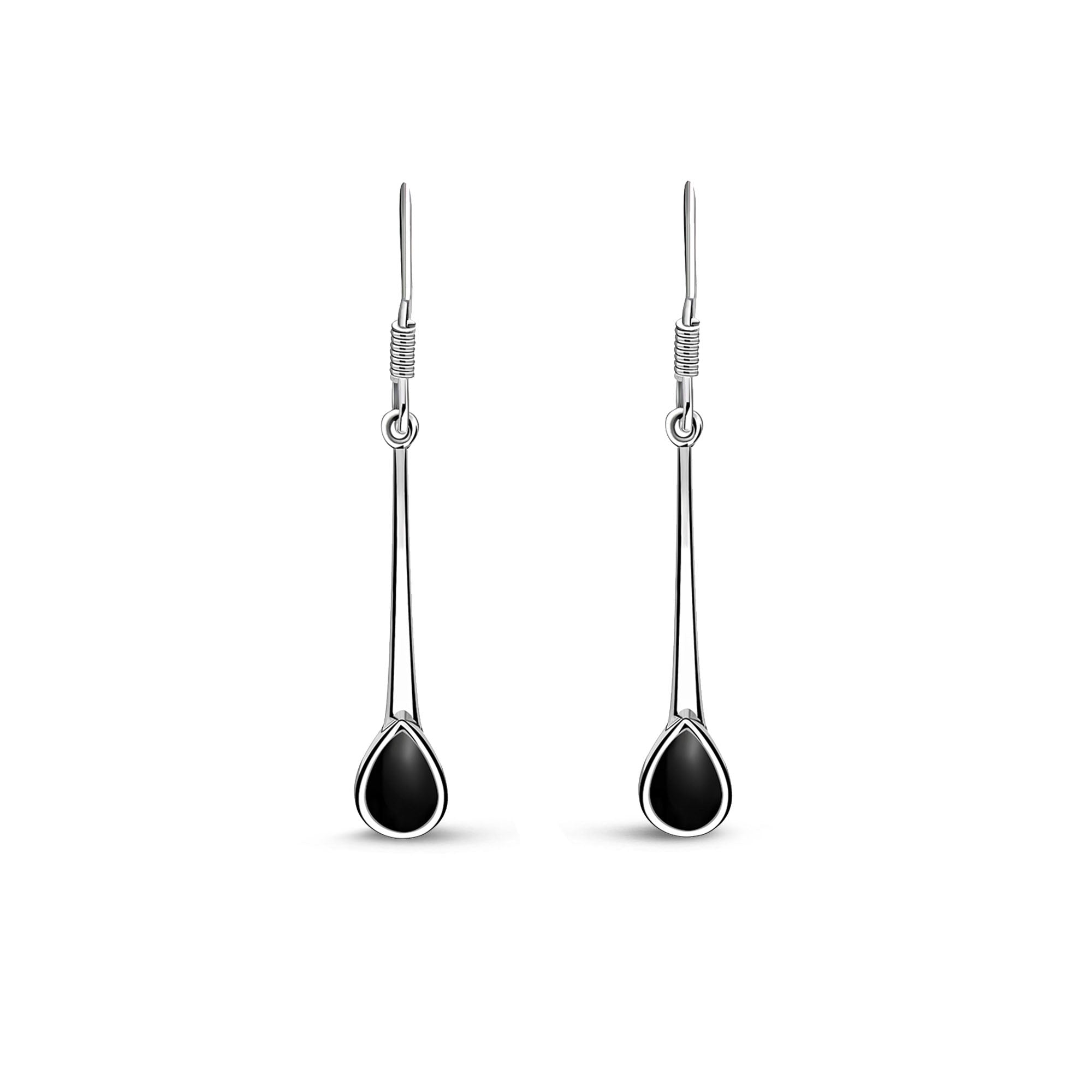 Whitby Jet Teardrop Sterling Silver Long Drop Earrings – Elegant Gothic Jewelry for Women, Perfect for Weddings, Parties & Evening Events