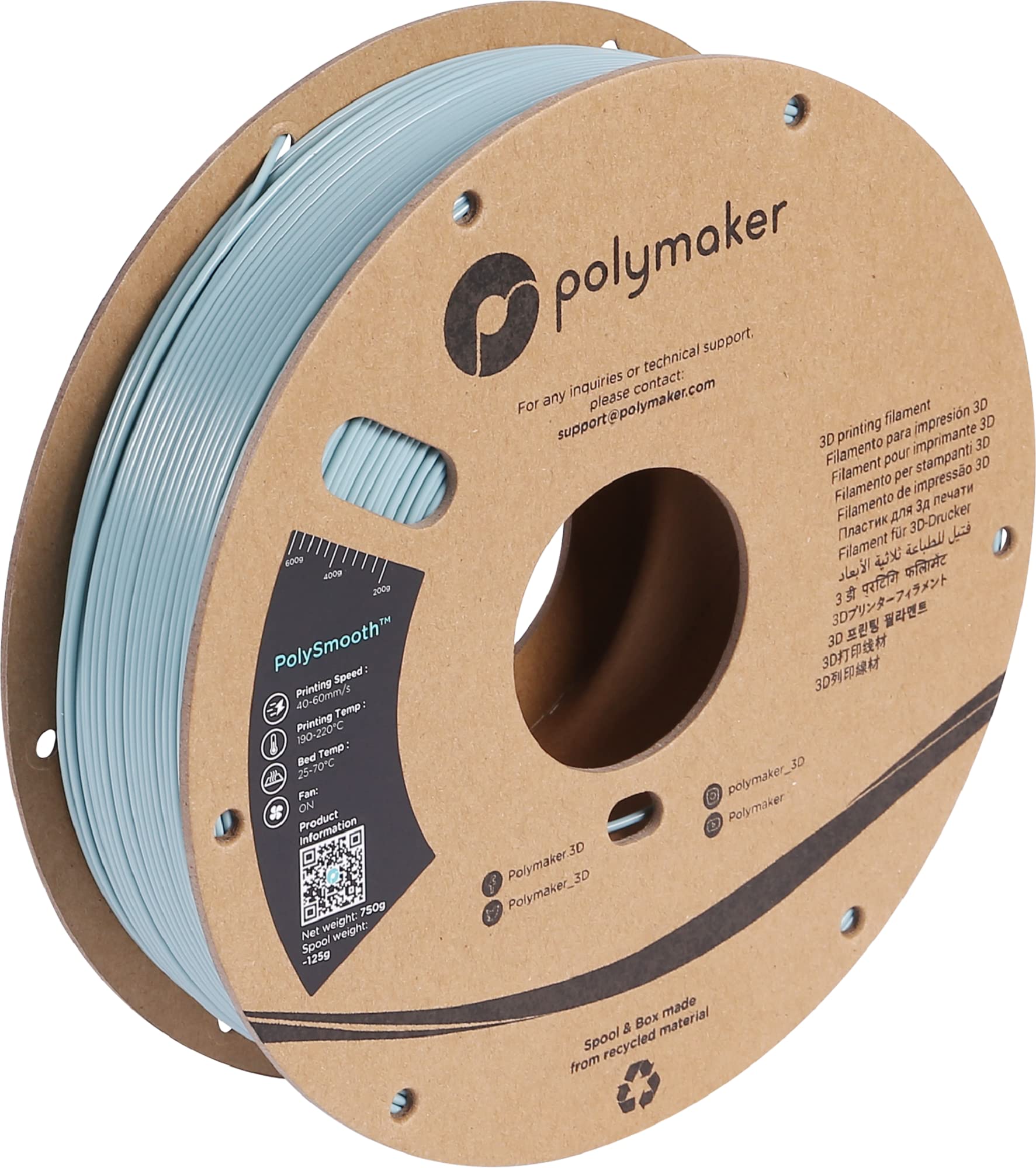 Polymaker PolySmooth PVB 3D Printer Filament 1.75mm Slate Grey - 750g Cardboard Spool | Easy Smoothing with IPA Alcohol | Compatible with Polysher | Perfect for Miniatures, Cosplay Props & Functional Prototypes