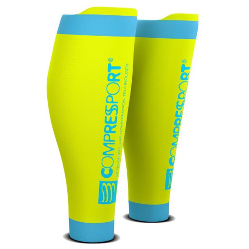 Compressport R2V2 Calf Sleeves (R2V2 FL1100) - Fluorescent Yellow - Compression Support for Running, Cycling & Recovery - Ideal for Athletes & Fitness Enthusiasts