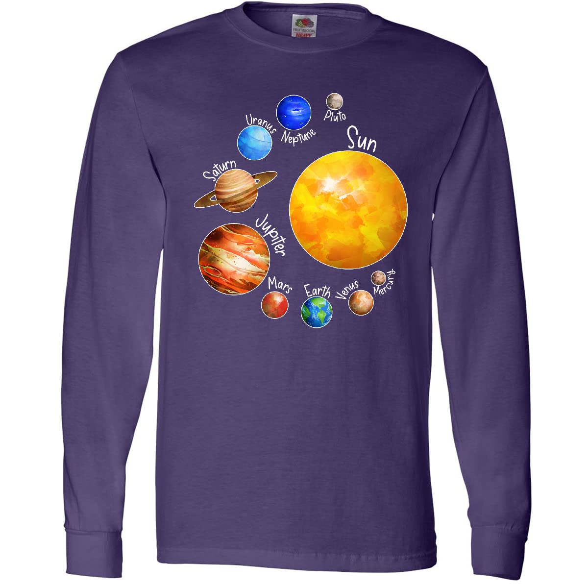 Inktastic Sun and Planets - Yes, and Pluto Long Sleeve T-Shirt for Space Lovers | NASA-Inspired Astronomy Graphic Tee | Perfect for Stargazing, Science Class & Astronomy Enthusiasts