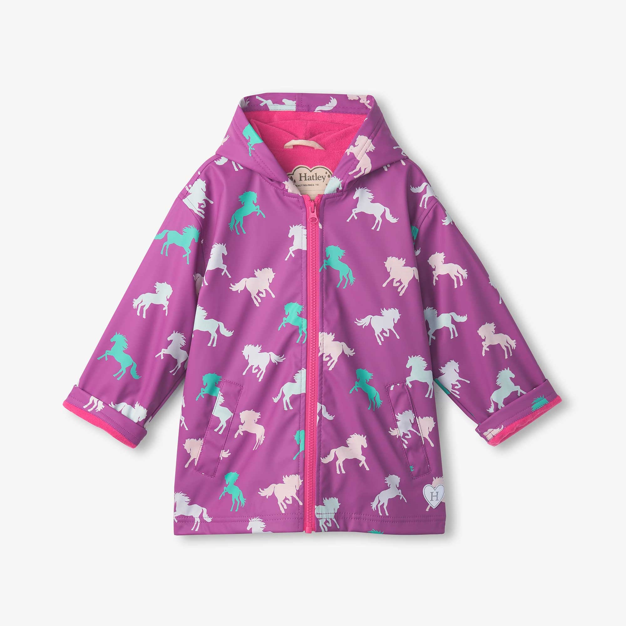 Hatley Leaping Horses Waterproof Zip-Up Rain Jacket for Kids - Lightweight & Stylish Outdoor Playwear for Rainy Days and School Commutes