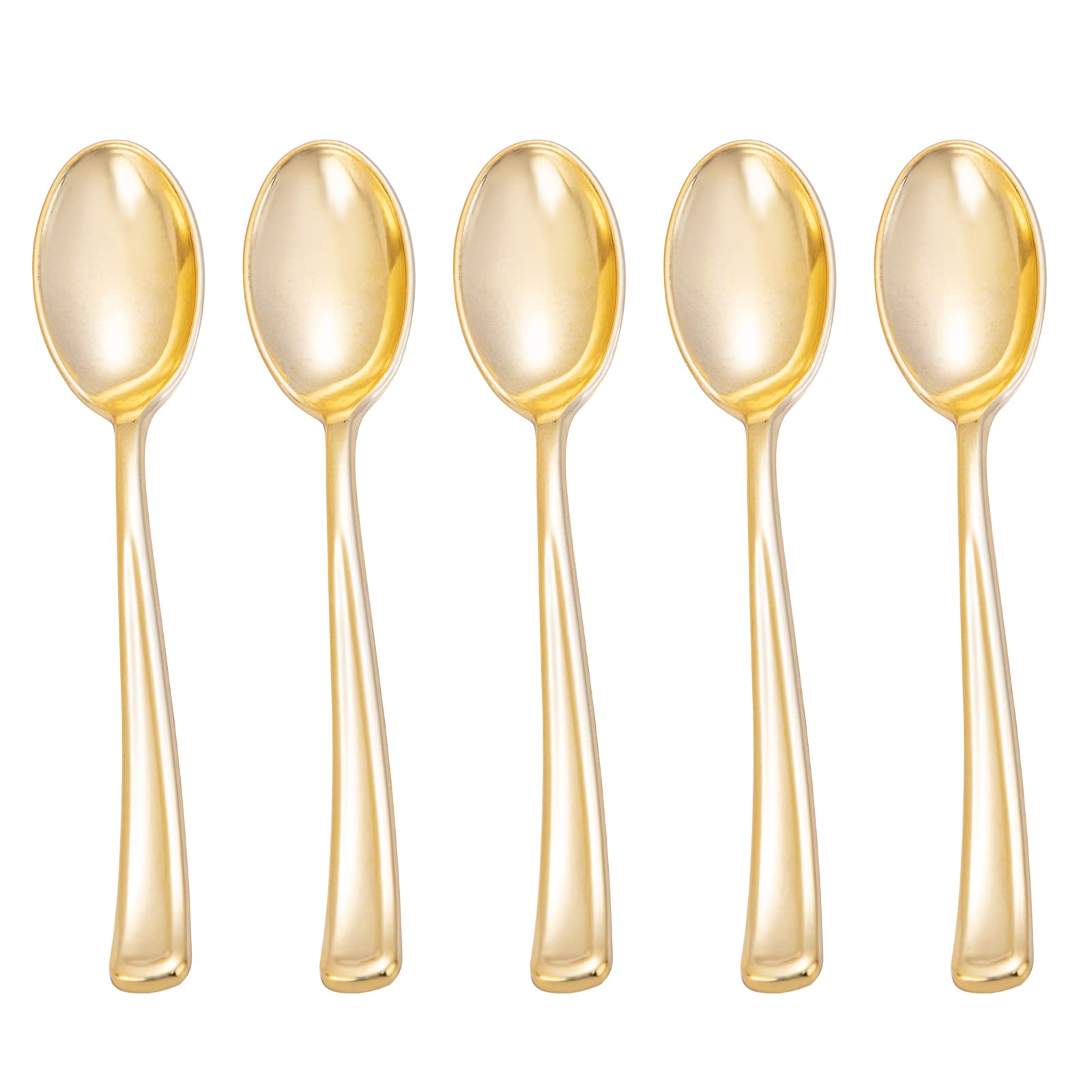 300pcs Gold Plastic Spoons - Heavyweight Disposable Cutlery, 6.9 Inch Durable Plastic Spoons for Parties, Weddings, Mother's Day & Events - Elegant Gold Silverware for Catering, Picnics & Home Use