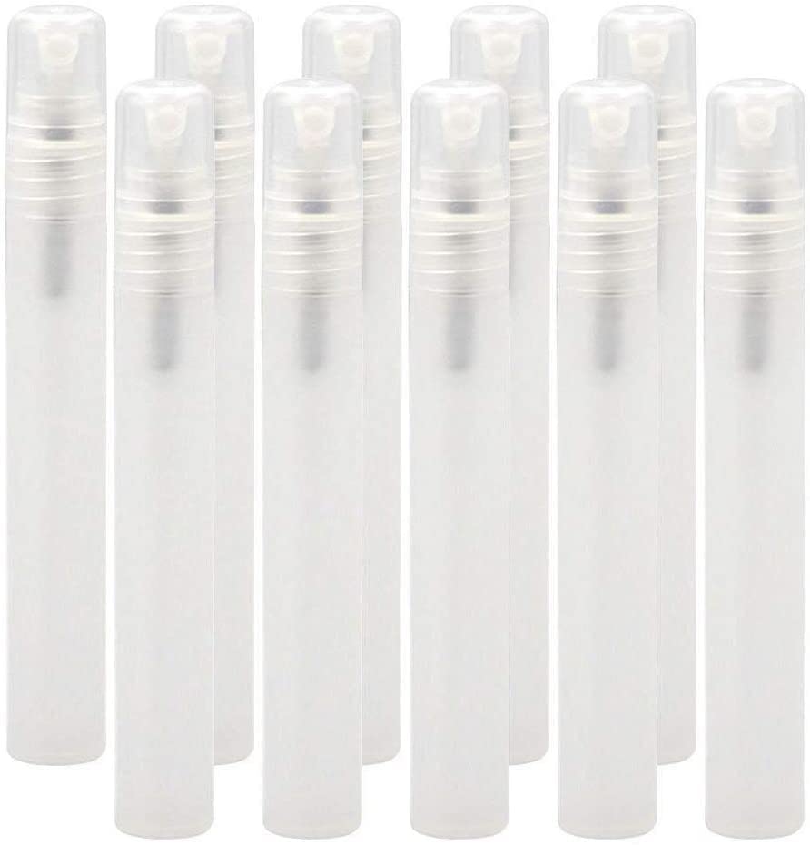 Symbah 10 Pack 10ml Mini Spray Bottles - Refillable Empty Plastic Travel Atomizer with Fine Mist Nozzle & Lids for Essential Oils, Perfume, Hand Sanitizer | Perfect for DIY Skincare, Aromatherapy & On-the-Go Use