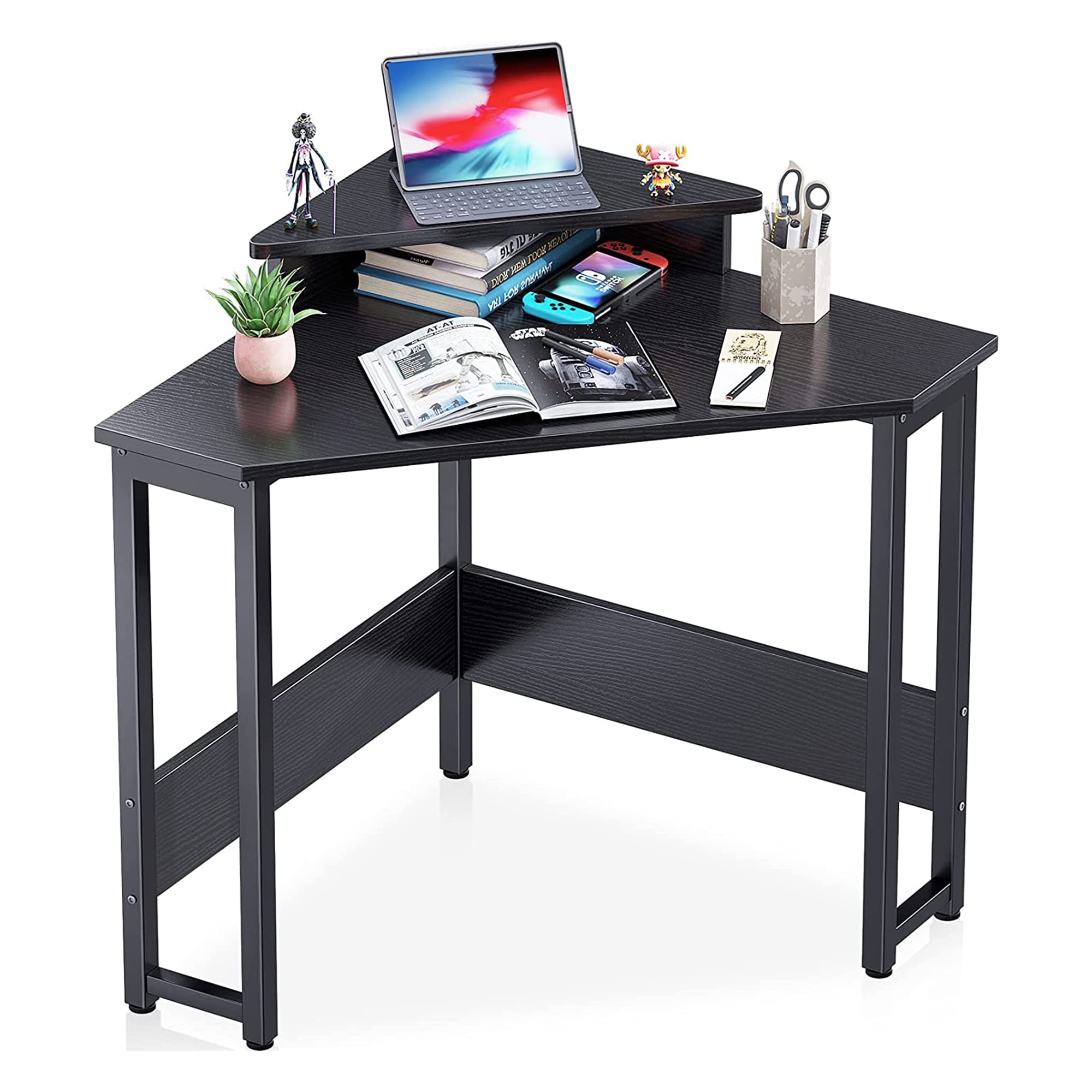 ODK Space Saving Corner Desk with Sturdy Steel Frame & Durable Wooden Top - Compact Computer Desk with Monitor Stand for Small Rooms | Perfect for Home Office, Gaming Setup & Dorm Room Workspace