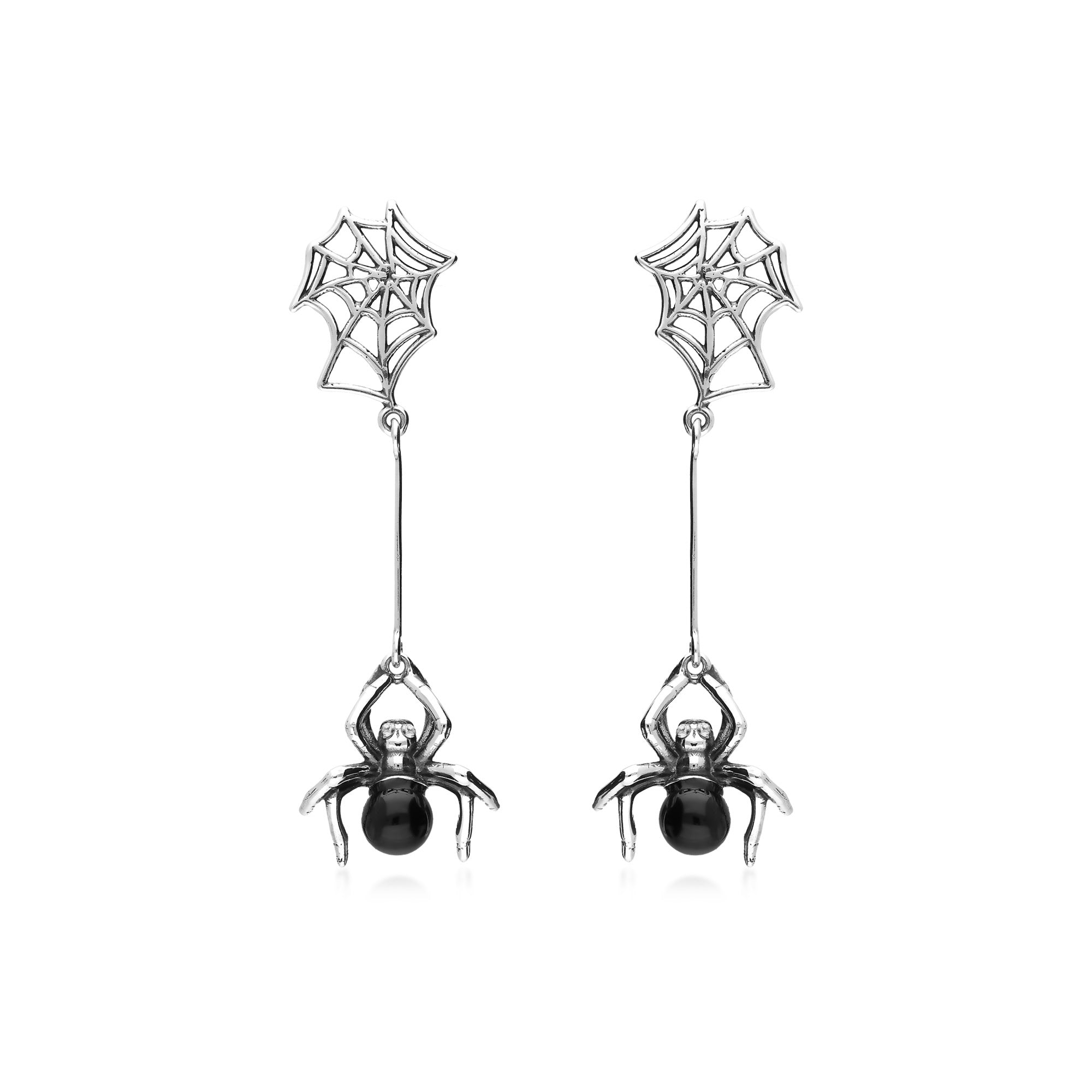 Whitby Jet Spider Web Sterling Silver Drop Earrings – Elegant Gothic Jewelry for Women, Perfect for Parties, Weddings & Evening Events