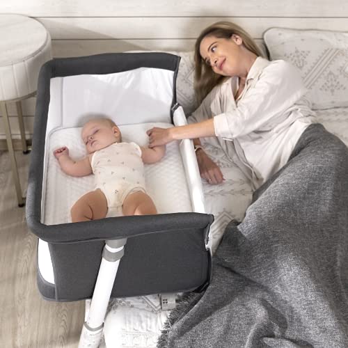 Portable Adjustable C-Shaped Bedside Bassinet with Wheels for Newborns & Infants 0-6 Months | Safe Co-Sleeping Crib for Boys & Girls | Perfect for Nursery, Bedroom & Travel