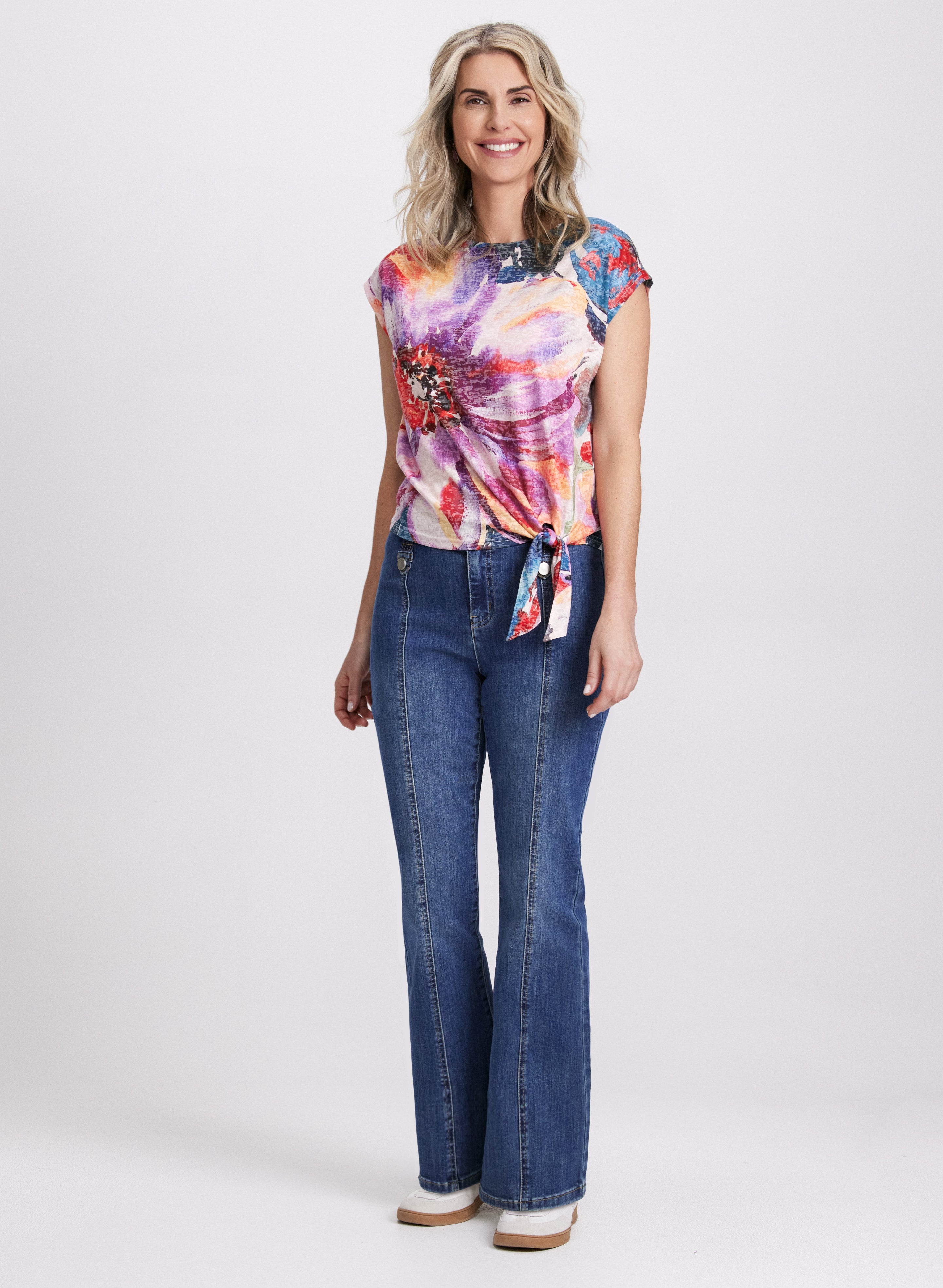 Floral Print Tied Hem T-Shirt for Women - Stylish Casual Summer Top for Outfits & Beach Wear