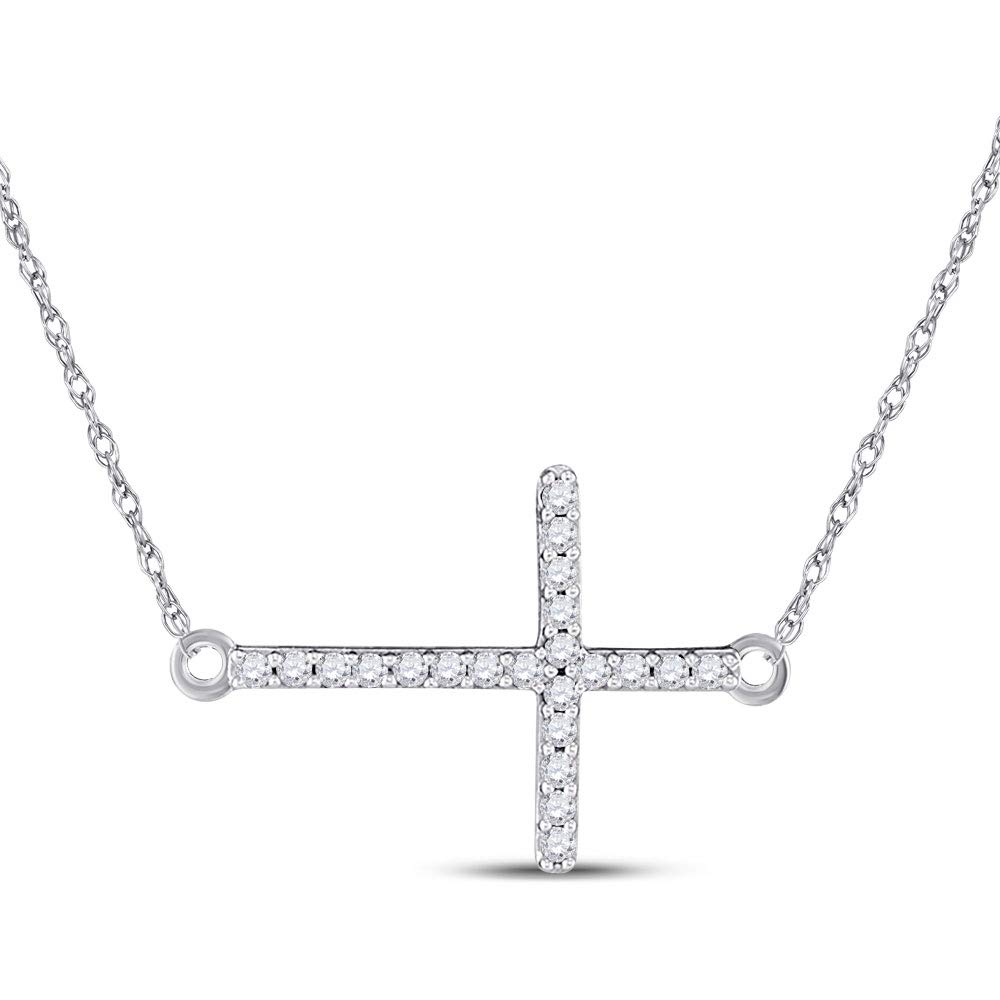 10K White Gold Women's Round Diamond Horizontal Cross Pendant Necklace - 1/20 CTTW - Elegant Jewelry Gift for Her, Perfect for Christmas, Birthday, Anniversary & Special Occasions