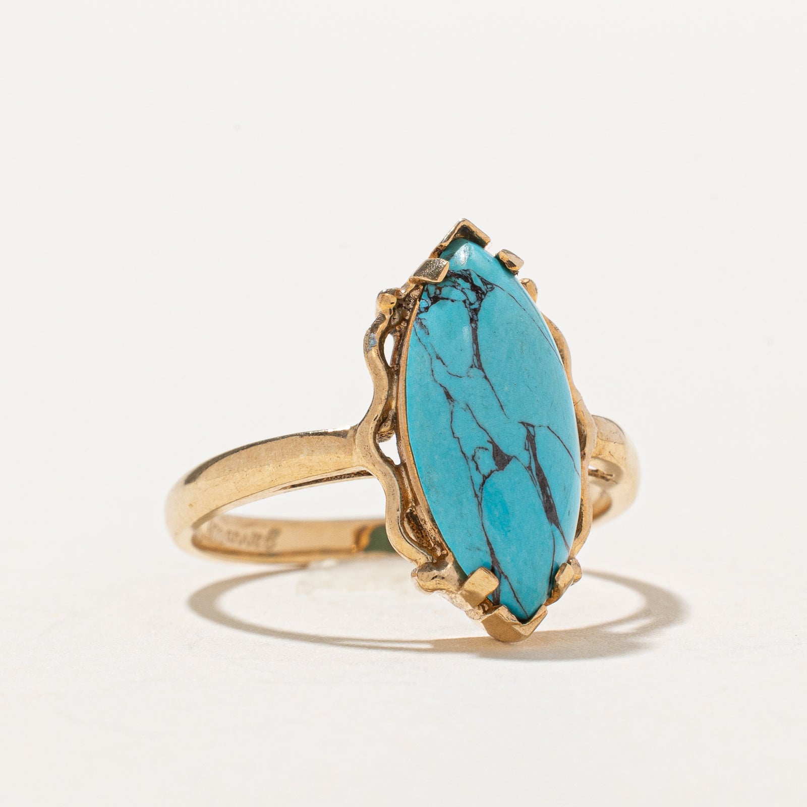 2.00ct Synthetic Turquoise Navette Ring - Size 6 | Elegant Oval Gemstone Jewelry for Women | Perfect for Weddings, Parties & Everyday Wear