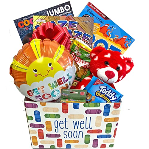 Kids Get Well Soon Gift Box - Activity Books & Healthy Snacks for Boys & Girls | Perfect for Hospital Stay, Recovery & Cheering Up Sick Children