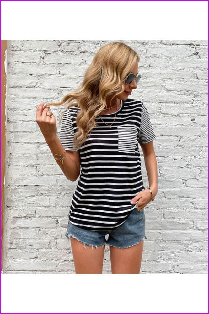 Lovevop Women's Striped Short Sleeve Casual T-Shirt FW8473 - Comfortable Summer Top for Everyday Wear, Outings & Casual Outfits