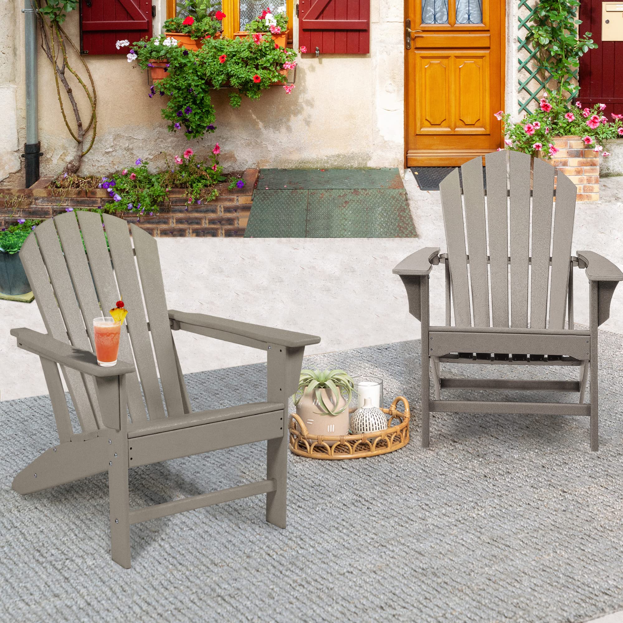 WenHaus Adirondack Chairs (Set of 2) - Durable Plastic Resin Outdoor Patio Chairs with Weather-Resistant Paint - Perfect for Fire Pit Areas, Deck Lounging & Backyard Relaxation (Brown)