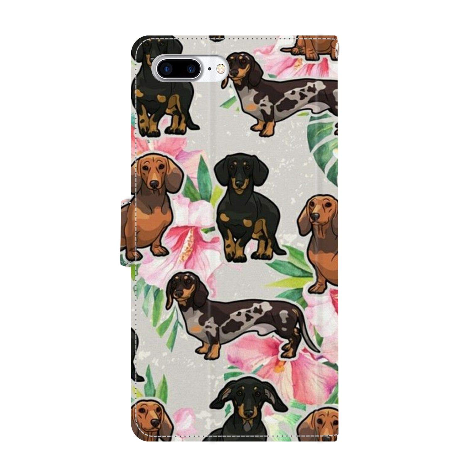Apple iPhone 8 Plus & iPhone 7 Plus Wallet Case - 5.5 Inch Dachshund Design Flip Cover with Card Slots | Perfect for Everyday Use, Travel & Business Meetings